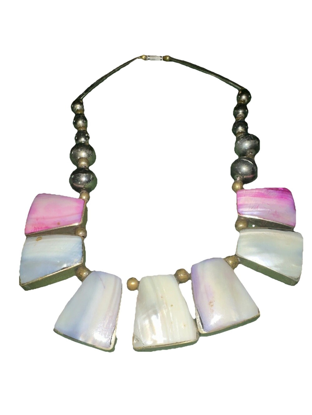 Dyed Abalone Colorful Necklace Vintage Gypsy Silver Tone Graduated
